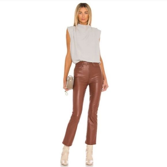 Amanda Uprichard Sleeveless Fabienne Faux Leather Bodysuit Dove Size M - Picture 3 of 16